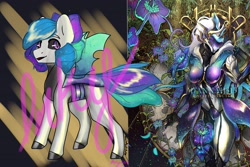 Size: 3000x2000 | Tagged: safe, artist:inkynotebook, oc, species:anthro, species:changeling, g4, anthro with ponies, changeling oc, colored hooves, duo, saryn, warframe