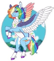 Size: 798x900 | Tagged: safe, artist:malinraf1615, character:rainbow dash, species:pegasus, species:pony, g4, alternate design, alternate hairstyle, backwards cutie mark, butt fluff, chest fluff, cloud, ear fluff, female, flying, hair over one eye, jewelry, leg fluff, mare, markings, necklace, raised hoof, raised leg, redesign, simple background, sky, solo, spread wings, transparent background, unshorn fetlocks, wings