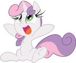 Size: 2000x1656 | Tagged: safe, artist:alexstrazse, artist:leadhooves, character:sweetie belle, species:pony, species:unicorn, chest fluff, cute, diasweetes, female, filly, open mouth, simple background, solo, transparent background