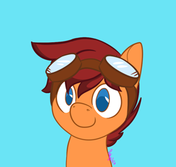 Size: 720x682 | Tagged: safe, artist:inkynotebook, part of a set, oc, oc only, species:earth pony, species:pony, g4, bust, commission, earth pony oc, goggles, signature, simple background, smiling, solo, ych result