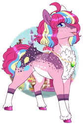 Size: 400x596 | Tagged: safe, artist:malinraf1615, character:pinkie pie, species:earth pony, species:pony, g4, alternate hairstyle, blep, chest fluff, female, freckles, jewelry, leg fluff, mare, markings, necklace, redesign, simple background, solo, sugarcube corner, tongue out, transparent background, unshorn fetlocks