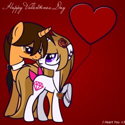 Size: 894x894 | Tagged: safe, artist:sandra626, oc, oc only, species:pony, species:unicorn, episode:hearts and hooves day, g4, my little pony: friendship is magic, balloon, bow, earring, female, freakii, heart, heart balloon, justcola, male, necklace, necktie, rose, shipping, straight