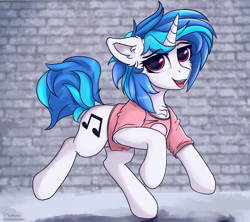 Size: 3600x3200 | Tagged: safe, artist:lakunae, character:dj pon-3, character:vinyl scratch, species:pony, species:unicorn, g4, clothing, cute, female, looking at you, mare, shirt, smiling, solo, t-shirt