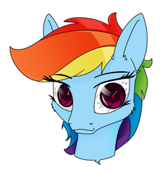 Size: 1313x1400 | Tagged: safe, artist:dacaoo, edit, character:rainbow dash, species:pegasus, species:pony, g4, bust, cheek fluff, eyelashes, female, looking at you, mare, rainbot dash, robot, robot pony, simple background, solo, white background