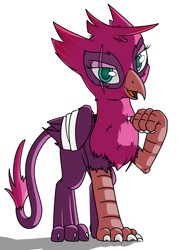 Size: 1040x1400 | Tagged: safe, artist:dacaoo, character:tempest shadow, species:griffon, g4, bandage, griffonized, simple background, solo, species swap, white background