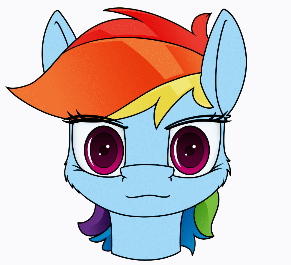 Size: 988x900 | Tagged: safe, artist:dacaoo, character:rainbow dash, species:pegasus, species:pony, g4, animated, bust, cheek fluff, eyelashes, female, gif, looking at you, mare, portrait, rainbot dash, robot, robot pony, simple background, solo, white background