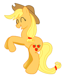 Size: 1235x1437 | Tagged: safe, artist:almaustral, character:applejack, species:earth pony, species:pony, g4, clothing, eyes closed, female, hat, mare, rearing, simple background, smiling, solo, transparent background