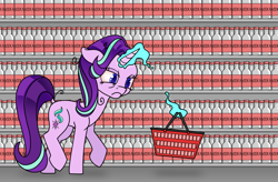 Size: 1500x983 | Tagged: safe, artist:dacaoo, character:starlight glimmer, species:pony, species:unicorn, g4, alcohol, hangover, solo, supermarket, vodka