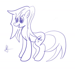 Size: 1512x1461 | Tagged: safe, artist:almaustral, oc, oc:lighting wind, species:earth pony, species:pony, g4, earth pony oc, lineart, monochrome, signature, simple background, smiling, white background