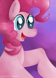 Size: 2483x3451 | Tagged: safe, alternate version, artist:almaustral, character:pinkie pie, species:earth pony, species:pony, g4, abstract background, bust, colored, female, mare, open mouth, solo