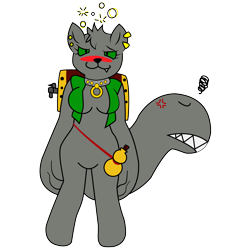 Size: 4167x4215 | Tagged: safe, artist:almaustral, oc, oc only, species:anthro, species:diamond dog, species:unguligrade anthro, g4, bipedal, blushing, breasts, clothing, collar, cross-popping veins, diamond dog oc, drunk bubbles, ear piercing, earring, featureless breasts, female, jewelry, piercing, simple background, tail, tail mouth, transparent background, vest