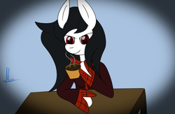 Size: 2937x1913 | Tagged: safe, artist:almaustral, oc, oc only, oc:lighting wind, species:earth pony, species:pony, g4, bust, clothing, coffee, cup, earth pony oc, mug, signature, solo