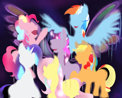 Size: 1620x1296 | Tagged: safe, artist:mixdaponies, character:applejack, character:fluttershy, character:pinkie pie, character:rainbow dash, character:rarity, character:twilight sparkle, character:twilight sparkle (unicorn), species:earth pony, species:pegasus, species:pony, species:unicorn, g4, group shot, happy birthday mlp:fim, magic, mane six, mane six opening poses, mlp fim's tenth anniversary