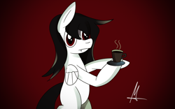 Size: 3000x1871 | Tagged: safe, artist:almaustral, oc, oc only, oc:lighting wind, species:pegasus, species:pony, g4, coffee, cup, pegasus oc, signature, solo, wings