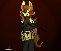 Size: 3000x2500 | Tagged: safe, artist:almaustral, oc, oc only, oc:billy rose, species:earth pony, species:pony, g4, both cutie marks, breasts, clothing, cutie mark, earth pony oc, fishnets, riding crop, semi-anthro, signature, solo, underwear