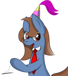 Size: 2000x2257 | Tagged: safe, artist:almaustral, oc, oc only, species:earth pony, species:pony, g4, bust, clothing, earth pony oc, hat, necktie, open mouth, party hat, signature, simple background, solo, transparent background