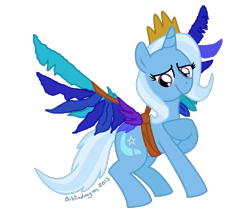 Size: 1017x912 | Tagged: safe, artist:bibliodragon, character:trixie, species:pony, species:unicorn, crown, fake alicorn, fake wings, female, simple background, solo