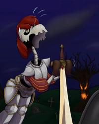 Size: 2593x3241 | Tagged: safe, artist:mixdaponies, character:apple bloom, species:earth pony, species:pony, g4, bone, medevil, playstation all-stars battle royale, sir daniel fortesque, skeleton, skeleton pony, sword, tombstones, weapon