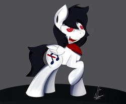 Size: 2300x1900 | Tagged: safe, artist:almaustral, oc, oc only, oc:lighting wind, species:pegasus, species:pony, g4, neckerchief, open mouth, pegasus oc, raised hoof, signature, solo, wings