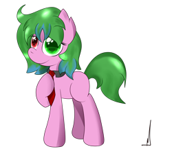 Size: 2300x2000 | Tagged: safe, artist:almaustral, oc, oc only, species:earth pony, species:pony, g4, earth pony oc, heterochromia, hooves to the chest, necktie, signature, simple background, solo, transparent background
