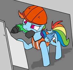 Size: 1400x1331 | Tagged: safe, artist:dacaoo, character:rainbow dash, species:pegasus, species:pony, g4, drill, female, helmet, mare, mouth hold, safety vest, solo