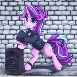 Size: 4200x4200 | Tagged: safe, artist:lakunae, character:starlight glimmer, species:pony, species:unicorn, g4, absurd resolution, alternate hairstyle, clothing, edgelight glimmer, female, gameloft interpretation, jacket, looking at you, mare, piercing, punk, solo