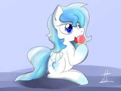 Size: 2200x1666 | Tagged: safe, artist:almaustral, oc, oc only, oc:ice dreams, species:pegasus, species:pony, g4, food, hoof hold, ice cream, ice cream cone, licking, pegasus oc, signature, solo, tongue out, wings