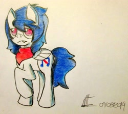 Size: 3700x3310 | Tagged: safe, artist:almaustral, oc, oc only, species:pegasus, species:pony, g4, neckerchief, pegasus oc, raised hoof, signature, solo, traditional art, wings