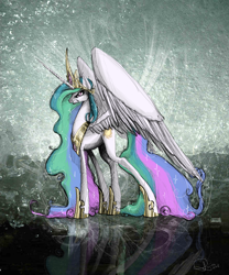 Size: 1000x1200 | Tagged: safe, artist:nastylady, character:princess celestia, species:alicorn, species:pony, g4, abstract background, angry, female, mare, photoshop, profile, reflection, solo