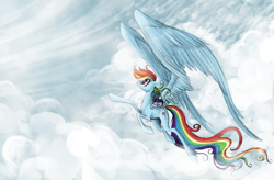 Size: 1500x982 | Tagged: safe, artist:nastylady, character:rainbow dash, species:pegasus, species:pony, g4, big wings, cloud, female, flying, mare, photoshop, sky, solo