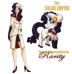Size: 2104x2171 | Tagged: safe, artist:the-orator, character:rarity, species:human, beret, clothing, female, gloves, hat, high heels, high res, humanized, makeup, shoes, solar empire, solo, uniform