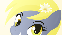 Size: 1920x1080 | Tagged: safe, artist:gingermint, artist:icekatze, character:derpy hooves, species:pegasus, species:pony, bust, female, flower, gradient background, lineless, mare, portrait, solo, teeth, wallpaper