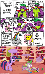Size: 1198x1965 | Tagged: safe, artist:thelastgherkin, character:fluttershy, character:rainbow dash, character:rarity, character:spike, character:twilight sparkle, beefspike, comic, hark a vagrant, ooh mister darcy
