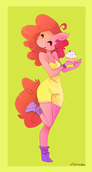 Size: 1082x2000 | Tagged: dead source, safe, artist:dahliabee, character:pinkie pie, species:anthro, cupcake, cute, diapinkes, eyes closed, female, food, happy, smiling, solo