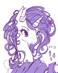 Size: 1333x1669 | Tagged: safe, artist:inkytophat, character:rarity, ear fluff, female, messy mane, simple background, solo