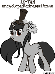 Size: 3252x4428 | Tagged: safe, artist:astringe, ae-tan, clothing, encyclopedia dramatica, hat, ponified, simple background, top hat, transparent background, vector
