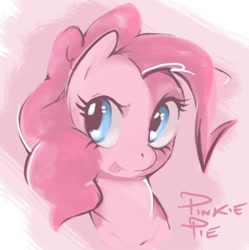 Size: 557x560 | Tagged: dead source, safe, artist:soulspade, character:pinkie pie, species:pony, bust, cute, diapinkes, female, mare, portrait, solo, tongue out