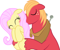 Size: 4322x3602 | Tagged: safe, artist:bobthelurker, artist:marindashy, character:big mcintosh, character:fluttershy, species:earth pony, species:pony, ship:fluttermac, blushing, hug, kissing, male, shipping, simple background, stallion, straight, transparent background, vector