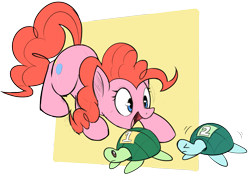 Size: 1819x1273 | Tagged: safe, artist:mister-markers, character:pinkie pie, species:pony, abstract background, cute, diapinkes, looking at something, open mouth, turtle