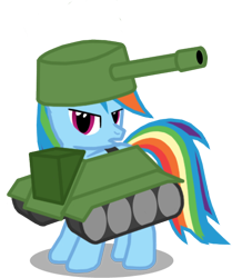 Size: 409x490 | Tagged: safe, artist:thelastgherkin, character:rainbow dash, cosplay, female, pony tank, simple background, solo, tank (vehicle), tank pony, transparent background, vector
