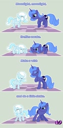 Size: 1000x2014 | Tagged: safe, artist:raininess, character:princess luna, oc, oc:snowdrop, species:alicorn, species:pegasus, species:pony, butt shake, comic, cute, diabetes, eyes closed, female, grin, hnnng, looking at each other, lunabetes, mare, ocbetes, open mouth, plot, s1 luna, smiling, snowbetes, sunshine sunshine, weapons-grade cute