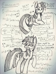 Size: 1280x1679 | Tagged: safe, artist:wirelesspony, character:twilight sparkle, calculus, exam, female, frown, gritted teeth, math, messy mane, notes, prone, solo, studying, traditional art, twilight snapple, unamused, wide eyes