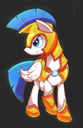 Size: 1210x1853 | Tagged: safe, artist:mister-markers, species:pegasus, species:pony, male, raised hoof, royal guard, solo