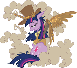 Size: 5122x4531 | Tagged: safe, artist:beyondequestria, artist:pashapup, character:twilight sparkle, species:alicorn, species:pony, absurd resolution, artificial wings, augmented, clothing, female, hat, mare, simple background, smoke, solo, steampunk, top hat, transparent background, vector, wings