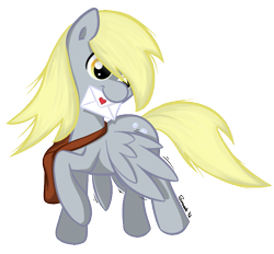 Size: 611x567 | Tagged: dead source, safe, artist:spaerk, character:derpy hooves, species:pegasus, species:pony, bag, female, heart, letter, mare, mouth hold, solo