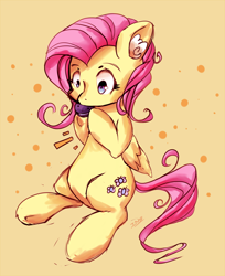 Size: 1102x1351 | Tagged: safe, artist:inkytophat, character:fluttershy, cookie, ear fluff, female, fluffy, solo