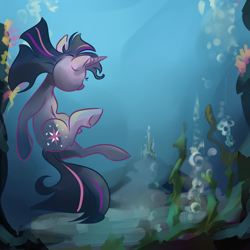 Size: 1024x1024 | Tagged: safe, artist:pashapup, character:twilight sparkle, character:twilight sparkle (unicorn), species:pony, species:unicorn, bubble, female, solo, swimming, underwater