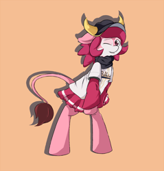 Size: 940x984 | Tagged: dead source, safe, artist:spaerk, species:pony, baseball, bipedal, buffalo bell, clothing, cute, jersey, looking at you, mascot, one eye closed, ponified, skirt, smiling, solo, wink