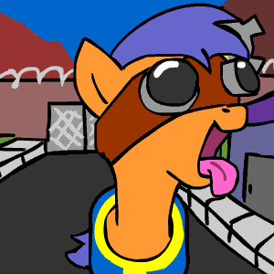 Size: 300x300 | Tagged: safe, artist:caitsith511, oc, oc only, oc:bit goggles, animated, excited, fallout: new vegas, looking around, tongue out