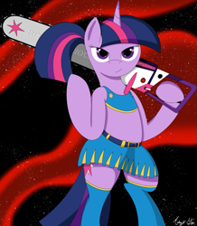 Size: 873x1000 | Tagged: safe, artist:ciscoql, character:twilight sparkle, lollipop chainsaw